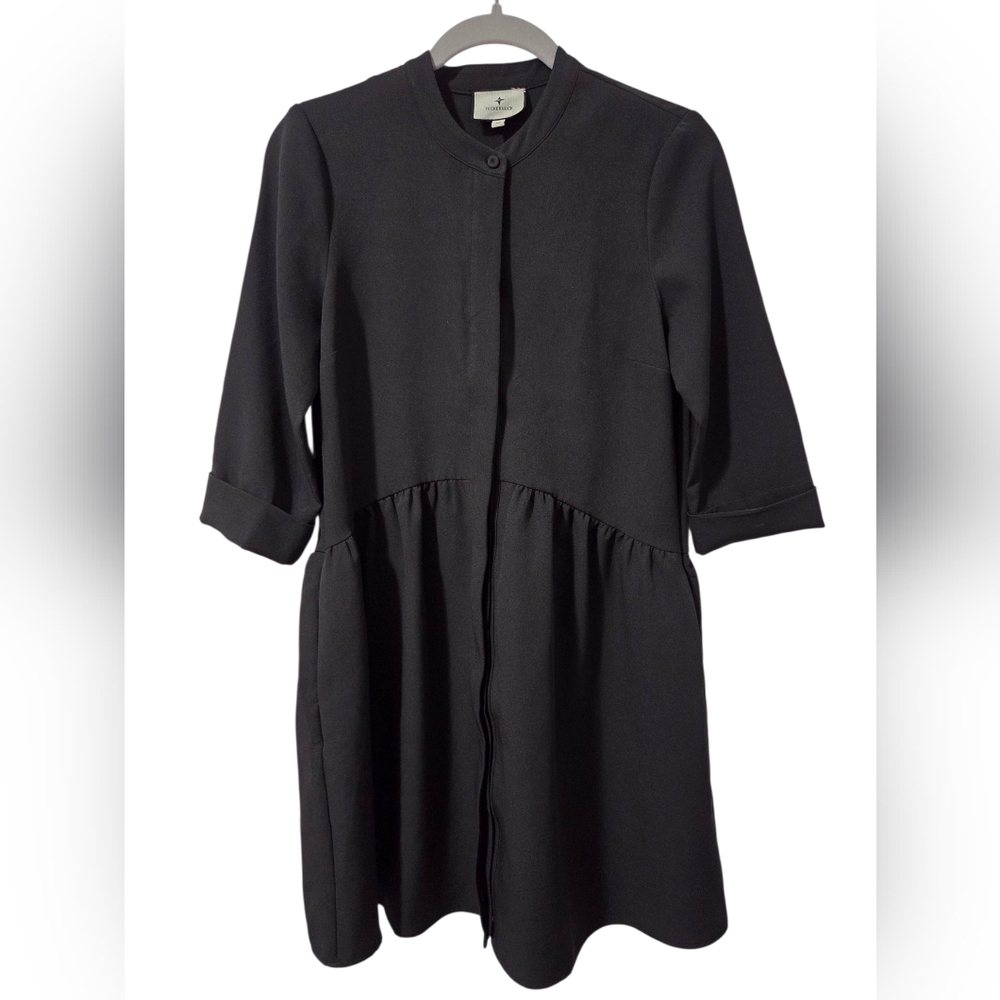 Tuckernuck Black Stretch Crepe Royal Shirt Dress sz XS Mini Half Sleeve